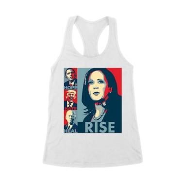 Imagem de Camiseta com estampa política Hope, Hate, Heal, Rise – Arte inspiradora ousada com Kamala, Obama, Trump e Biden, Branco, P