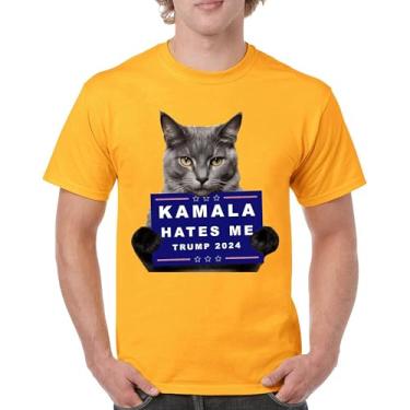 Imagem de Camiseta Kamala Hates Me Trump 2024 engraçada gato republicano animal de estimação anti Harris voto vermelho MAGA Kitten 47 Fight camiseta masculina, Amarelo, G