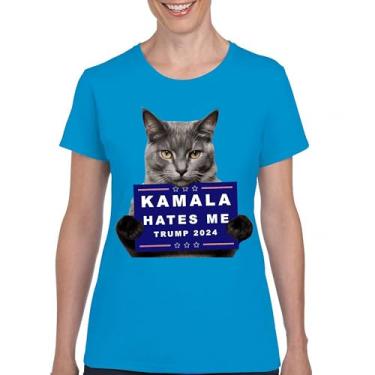 Imagem de Camiseta Kamala Hates Me Trump 2024 divertida gato republicano animal de estimação anti Harris voto vermelho MAGA Kitten 47 Fight camiseta feminina, Azul claro, GG