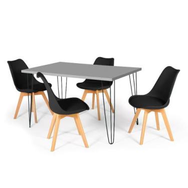 Imagem de Conjunto Mesa de Jantar Hairpin 130x80 Volpi com 4 Cadeiras Eiffel Led