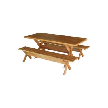 Imagem de Conjunto Mesa Rústica Com Bancos Madeira Maciça Angelim Churrasco 2,00
