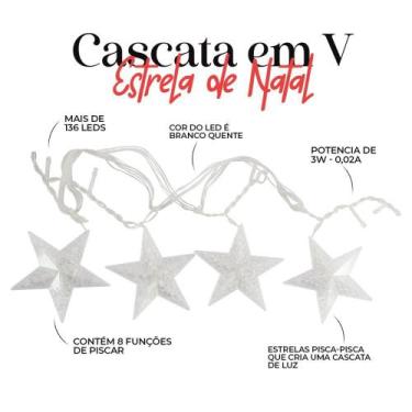 Imagem de Cascata Luzes Decoração Natalina V Estrela Natal 3 Metros 8 Funções Pi