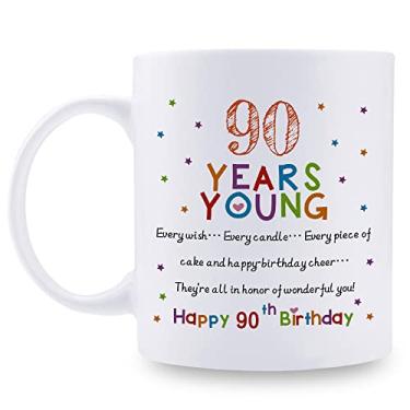 Imagem de aiyaya Presentes de aniversário de 90 anos para mulheres e homens - Caneca de aniversário de 90 anos - Presentes de aniversário de 90 anos para avó, avô, mãe, pai, amigo, irmã, irmão, tio, tio, tio,