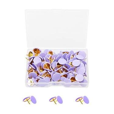 Imagem de Tupalizy 120 pçs plano plástico redondo cabeça mapa polegar Tack Pinos de empurrar com aço para pendurar arte imagem tapeçaria madeira quadro de rolha quadro de parede e DIY artesanato casa escola uso de escritório, Roxa