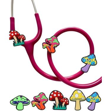 Imagem de Plifal Etiqueta de pingentes de estetoscópio para enfermeira - 5 peças de etiqueta de pingente de estetoscópio de cogumelo fofo acessório personalizado adequado para MDF Littmann vários estilos
