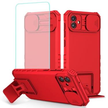 Imagem de Tothedu Capa para Galaxy A06, capa para Samsung A06 SM-A065F com protetor de tela de vidro temperado e capa de câmera deslizante, capa protetora fina com suporte resistente para Samsung Galaxy A06