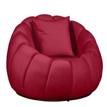 Imagem de Poltrona Concha com Almofada Base Arco Giratória Veludo - Fina Mobília