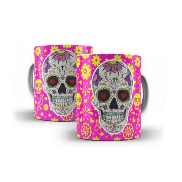 Imagem de Caneca Branca Porcelana Caveira Mexicana + Caixinha - RYLLO