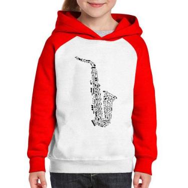 Imagem de Moletom Infantil Saxofone Notas Musicais - Foca na Moda, Branco, Verme