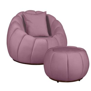 Imagem de Kit Poltrona Base Giratória C/ Almofada e Puff Concha Veludo - Fina Mo