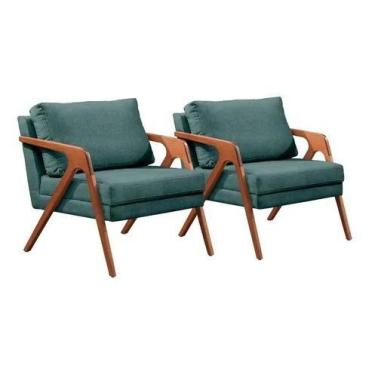 Imagem de Conjunto 2 Poltronas Mona Luxo Madeira Maciça - Linho - TH Decorações,