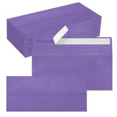Imagem de Pacote com 100 envelopes empresariais nº 10, envelopes roxos padrão autovedantes para envio comercial seguro e jurídico, escritório, cheques, cartas, faturas, 10 x 23 cm