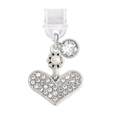 Imagem de ELISE & FONDA TP504 Tipo-C porta de carregamento antipoeira plugue cristal amor coração celular charme para iPhone 15/16/Samsung/OnePlus/Xiaomi/oppo telefones Android (branco), approx. 1.95 cm (L) x