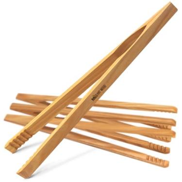 Imagem de 4 pinças de madeira para torradeira | Utensílios de cozinha premium Ashwood de 25 cm | Design antiderrapante e fácil de segurar para torradas, frutas, pão, picles, bacon, churrasco e festas