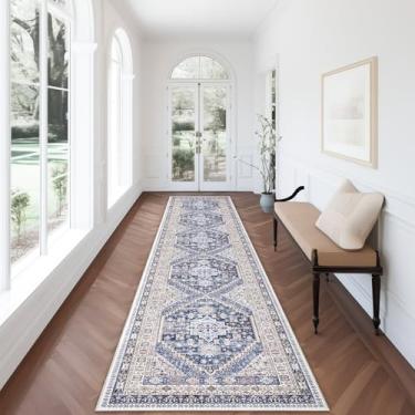 Imagem de Tapete-passadeira 0,7 x 3,6 m zesthome Lavável, tapete de entrada resistente a manchas, tapete ultrafino, antiderrapante para entrada, cozinha, lavanderia, corredor interno (azul/bege, 0,7 x 3,6 m)