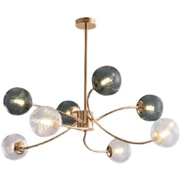 Imagem de Lustre Sputnik de metal com acabamento cromado nórdico de 8 luzes em ouro irregular, luz pendente exclusiva de vidro esférica para sala de jantar na ilha