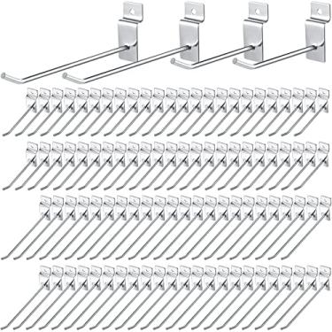 Imagem de Moxweyeni 50 peças de ganchos de slatwall acessórios de slatwall de 10 mm para serviços pesados, ganchos para pendurar na parede, painel de slatwall, gancho de exibição de grade para garagem, loja,