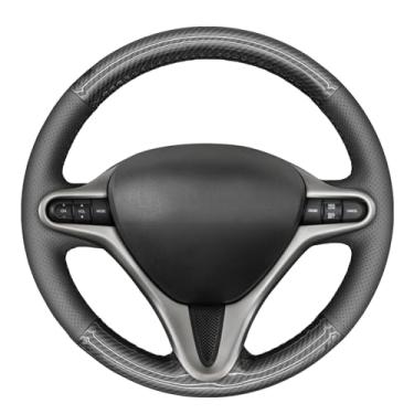 Imagem de MEWANT Capa de volante de couro genuíno de fibra de carbono brilhante DIY feita à mão para Honda Fit 2009-2013 / Insight 2010-2014