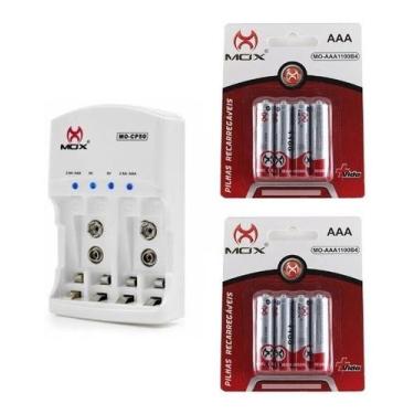 Imagem de Kit Com 8 Pilhas AAA Palito Recarregaveis + Carregador Bivolt Automáti