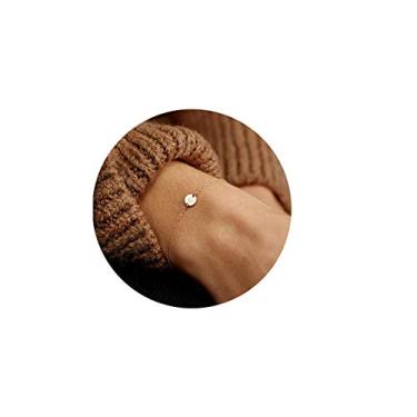 Imagem de Pulseira com inicial personalizada de aço inoxidável banhado a ouro 18 K, pulseira delicada com pingente de moeda, pulseira delicada com nome de disco para mulheres, Small, Aço inoxidável, Sem Pedra