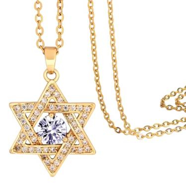 Imagem de Lagava Colar Estrela de Davi: Colar pequeno com pingente de pedra do mês de nascimento | Colar de estrela judaica de seis pontas com pedra do mês de nascimento, joia minúscula de ouro 14K para