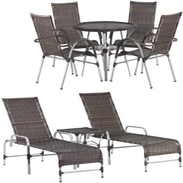Imagem de Kit 4 Cadeiras Vênus e Mesa Garden, 2 Espreguiçadeiras Catar e Mesa Em