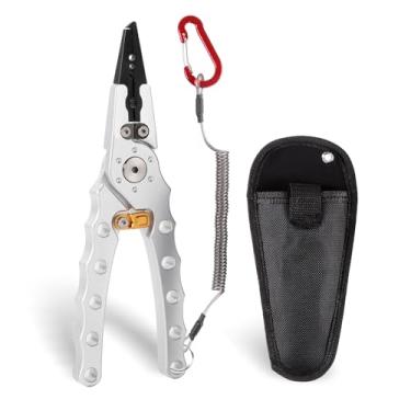 Imagem de Cabom Nytex Alicate de pesca com trava de segurança, alicate de pesca de liga de alumínio de 20 cm com removedor de gancho, alicate de pesca para água salgada e gelo de água doce, material de pesca