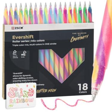Imagem de ZSCM Pacote com 18 canetas de gel de arco-íris mágicas de 3 cores com glitter neon pastel, caneta divertida que muda de cor para mulheres, rabiscos, álbuns, esboços, diário, ilustração de artistas