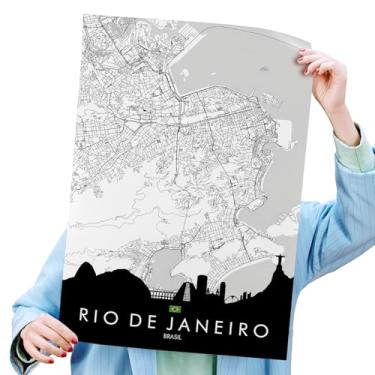 Imagem de Poster Autoadesivo 40x60cm Rio de Jameiro, Mapa Urbano, Praia, Natureza, Carnaval, Pão de Açúcar, Cristo Redentor