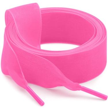Imagem de WEGOODZF Cadarços de sapato de fita de cetim: cadarços de fio de neve planos de 2 cm para mulheres - 2 pares, 13 Rosa choque, 63 inch (160CM)