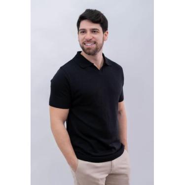 Imagem de Camisa Polo Masculina Casual Tricot Gola V - Opus, Preto, M