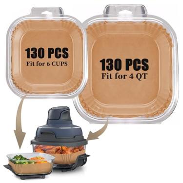 Imagem de 260 peças de forros de fritadeira a ar descartáveis para Ninja Crispi, folhas de papel pergaminho, acessórios de fritadeira a ar para sistema de cozimento portátil de vidro Ninja