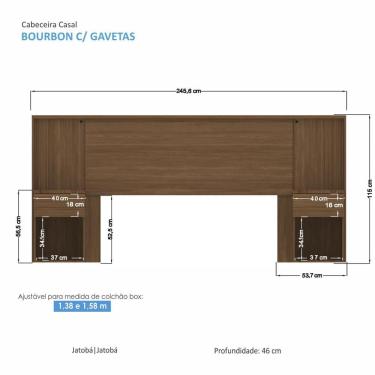 Imagem de Cabeceira Extensível Bourbon Casal Queen Ripada com LED - Santos Andirá Jatobá