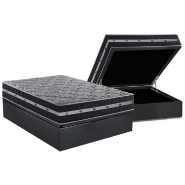 Imagem de Cama Box Baú Casal: Colchão Molas Ensacadas Black Grafite + Base Crc Suede Gray (138x188)