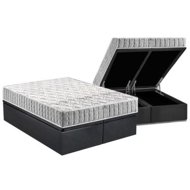Imagem de Cama Box Baú Queen: Colchão Espuma D33 Anjos Orthosono + Base crc Suede Gray(158x198)