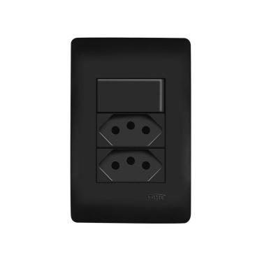 Imagem de Interruptor Simples E Tomada Dupla 2p + t 20a Fame Habitat Black Com Placa 4x2 Preto