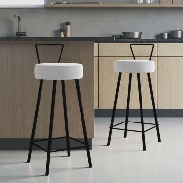Imagem de Kit 02 Banqueta Alta Com Encosto Tais Eiffel Cozinha Bar Bistrô Ferro Preto Sintético Branco - Ahazzo Móveis