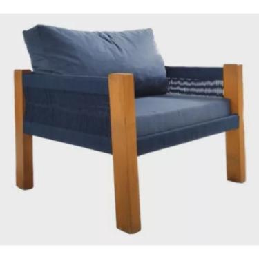 Imagem de Poltrona Corda Náutica E Estofado Azul Madeira De Demolição