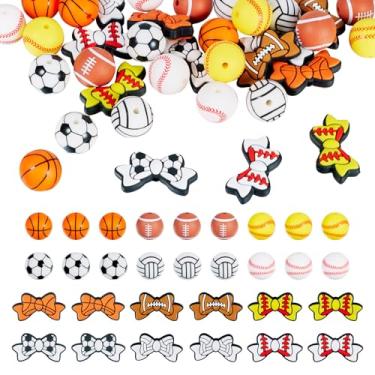 Imagem de Spritewelry 36 peças de contas focais de silicone com tema esportivo para canetas, fofo, engraçado, basquete, futebol, esportes, estampado, laço de borracha, espaçador, contas para pulseira, chaveiro
