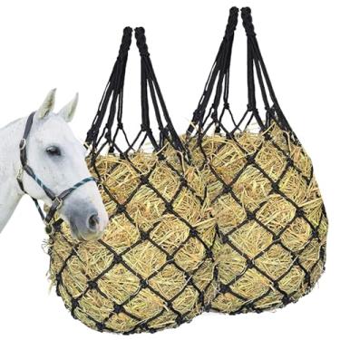 Imagem de Upriver 2 peças de rede de feno para cavalos, bolsa de feno de alimentação lenta para cavalos, bolsa de alimentação de feno para cavalos, cabras, ovelhas, bovinos, suprimentos de celeiro para reduzir