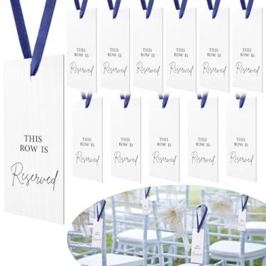 Imagem de Clabby Pacote com 12 placas de cadeiras reservadas com fita para recepção de casamento festa restaurante Esta fileira é reservada placas penduradas para eventos de igreja casamento cadeira de banco