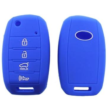 Imagem de Capa de silicone para chaveiro, 4 botões de substituição sem chave para Kia Sportage Sorento Rio NIRO Hybird Plug in hybird Forte Sedona Optima 2015-2023, TQ8-RKE-3F05 protetor de chave (azul)