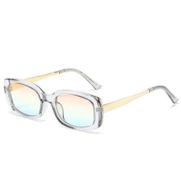 Imagem de JRLLFD Óculos de sol vintage retangular, armação de metal, moda masculina, luxo, uv400, óculos femininos (tamanho único/cinza, laranja, azul)