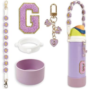 Imagem de Conjunto de monograma fofo de bota de silicone compatível com garrafa de água Owala 680 g - Acessórios perfeitos para Owala Tumbler, Owala Free Sip, Pink Owala, Black Owala, copo de café owala (roxo