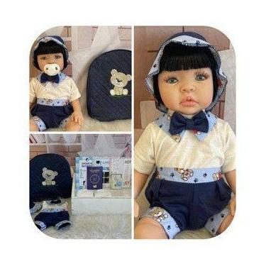 Imagem de Boneca Bebe Reborn Menino Realista Silicone Pode Banho Com Acessorios 