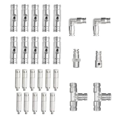 Imagem de TL TOOLEGIN Kit de nebulização de latão para pátio – 11 peças de microbocais de latão e 16 peças de conectores deslizantes de 1/10.2 cm para resfriamento externo (UNC 10/24, orifício de precisão de