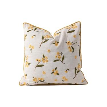 Imagem de MOCOFO Capa de almofada bordada floral de primavera, 45,7 x 45,7 cm, mistura de poliéster e linho, zíper oculto, 6 designs exclusivos para decoração de casa e café (flor amarela)