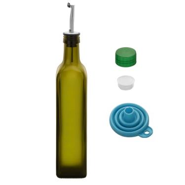 Imagem de 1 garrafa dispensadora de azeite de oliva de 500 ml, conjunto dispensador de óleo de vidro e vinagre de 500 ml com 1 dosador de aço inoxidável, garrafas de óleo de funil para cozinha (verde)