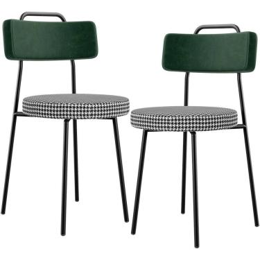 Imagem de Kit 02 Cadeiras Decorativa Estofada Sala Jantar Barcelona L02 Facto Verde Musgo Pied Poule