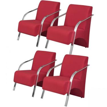 Imagem de Kit 4 Poltronas 1 Lugar Sevilha Braço Pé Alumínio Vermelho
